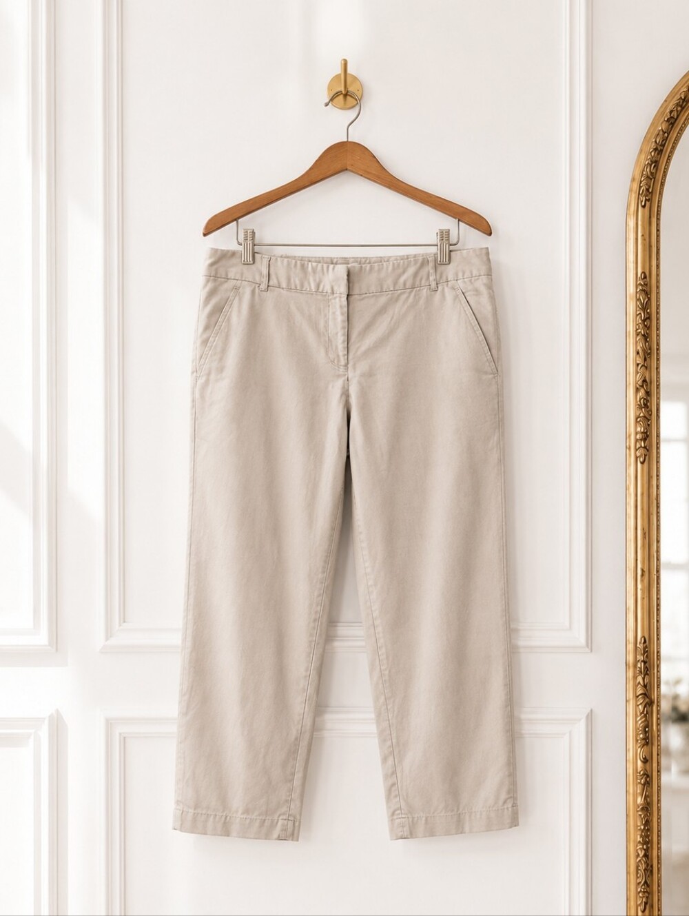 Liz Claiborne Emma Cropped Pants Size 16 Beige Cotton Stretch Career Casual Chic - Picture 5 of 8